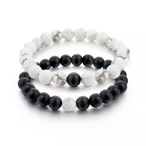 Two Bracelet set Black Onyx and White Howlite Beaded Bracelets